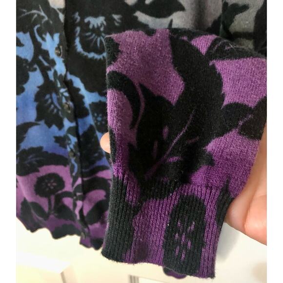 Rafaella Gradient Dyed Ombre Black Floral Long Sleeve Cardigan Cotton Medium - Picture 4 of 7